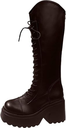 Generic Mid Calf Cowgirl Boots for Women Fashion Solid Color Comfortable Thick Bottom Back Zipper Round Toe Square Heel Ladies Winter Shoes (Brown, 4.5)