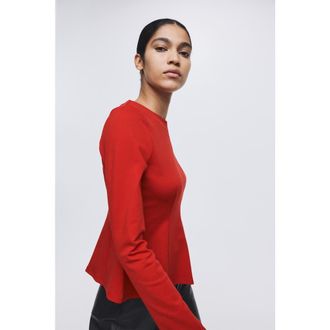 H&M Jersey Peplum Top in Red at Nordstrom, Size X-Small
