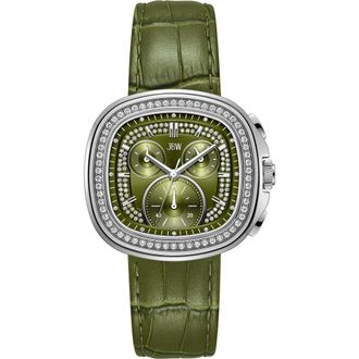 JBW Coast Chronograph Leather Strap Watch, 22mm x 42mm in Silver/Green at Nordstrom