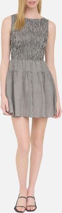Blu Pepper Smocked Gingham Sleeveless Minidress in Black at Nordstrom, Size Medium