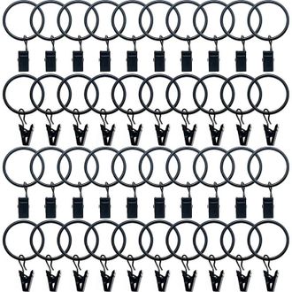 OEM 40 Anillas Met&aacute;licas Para Cortinas Con Clips, 32 Mm De Di&aacute;metro Interior, Color Negro