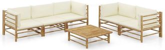 vidaXL Set De Muebles De Jard&iacute;n 6 Piezas Bamb&uacute; Y Cojines Blanco Crema Vidaxl