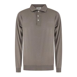 Lardini Taupe wollen polo - Heren - Tops - Grijs - Maat: S Wol