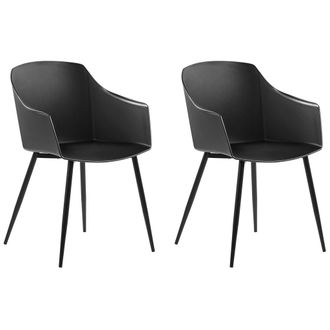 Beliani Beliani - Conjunto De 2 Sillas De Comedor Negro Material Sint&eacute;tico Dise&ntilde;o Minimalista Reposabrazos Fonda