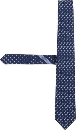 Ferragamo Zijden stropdas met haaienprint - Heren - Stropdassen - Blauw - ONE Size - Accessoires