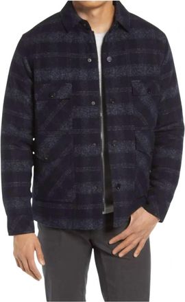 Brax Tom Plaid Wool Blend Shirt Jacket In Navy