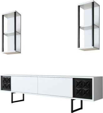 Dmora Dmora - Mueble De Televisi&oacute;n Dmiggian, Aparador De Sal&oacute;n, Mueble Bajo Para Tv, Base De Pared Equipada, 180x30h48 Cm, Antracita Y Negro
