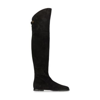 Maisons Skorpios Italiaanse Leren Over-Knee Laarzen - Dames - Over de knie laarzen - Zwart - 40 EU - Leer - Schoenen