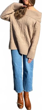 Le Lis Blanc Deux Cozy Cable Off Shoulder Sweater In Tan
