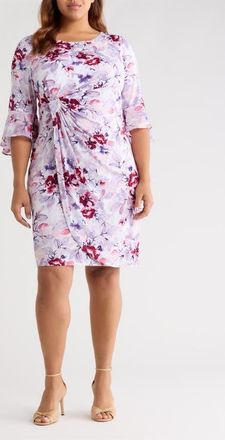 Connected Gathered Long Bell Sleeve Dress in Lavender at Nordstrom, Size 14W