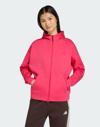 adidas Z.N.E. - Felpa con cappuccio e zip rosa acceso