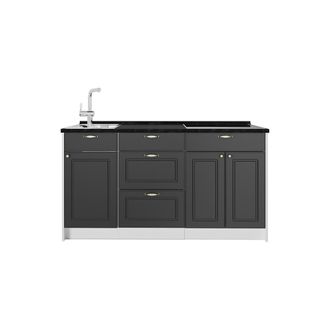 Vicco Bloque De Cocina Fame-line, Antracita-oro Landhaus, 150 Cm, Et Antracita, Vicco