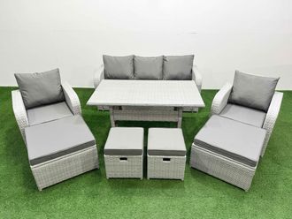 Fimous PE Rattan Lounge Sofa Sets 9 Seater Outdoor Garden Furniture Set in Light Grey