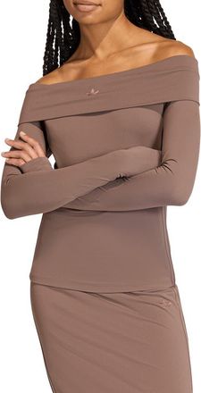 adidas Originals Essentials Off the Shoulder Long Sleeve Top in Earth Strata at Nordstrom, Size Small