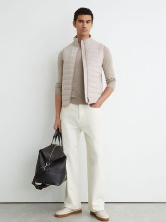 Reiss Oatmeal Funnel-neck Quilted Gilet, Xxl