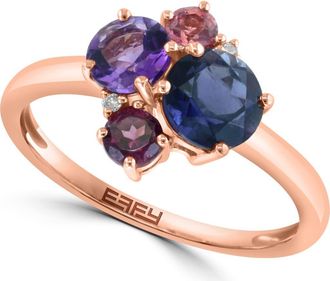 Effy 14K Gold Diamond & Amethyst Cluster Ring in Rose Gold/Multi at Nordstrom Rack, Size 7