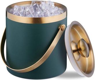 OEM Cubitera De Acero Inoxidable, Doble Pared, Con Tapa Y Asa, Tama&ntilde;o Grande, 2 Litros, Cubitera De Metal, Verde/dorado