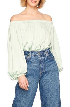 Susana Monaco Off the Shoulder Matte Satin Blouson Bodysuit in Mint Chip at Nordstrom Rack, Size Large