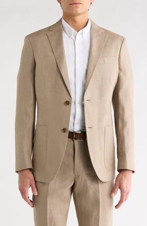 Nordstrom Rack Solid Notch Lapel Linen Sport Coat in Tan Desert at Nordstrom Rack, Size 44 R