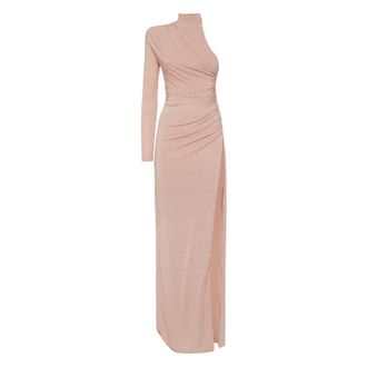 Philipp Plein Jersey Lange Jurk Mono Mouw Strass - Dames - Avondkleed - Roze - L - Leer - Kleedjes