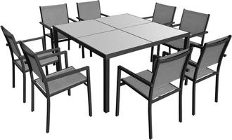 Happy Garden Conjunto de jard&iacute;n 8 plazas en textileno gris y aluminio antracita