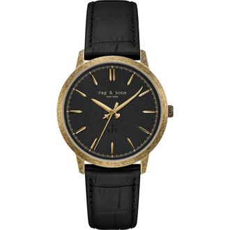 Rag & Bone Manston Leather Strap Watch, 40mm in Gold-Tone/black at Nordstrom