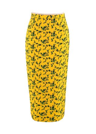 N&deg;21 Yellow Floral Print Midi Skirt with Contrast Stripe Detail Size S