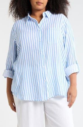 Beach Lunch Lounge Alena Cotton Button-Up Shirt in Bluebell at Nordstrom Rack, Size 1X