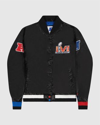 Starter Womens Super Bowl Lvi Varsity Satin Full-Snap Jacket In Black
