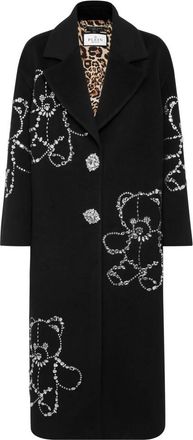 Philipp Plein Wool Cloth Oversize Coat Castoni Teddy Bear - Dames - Mantel - Zwart - L - Polyester - Jassen