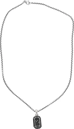 David Yurman Box Chain Necklace with Streamline Pav&eacute; Amulet Black Diamonds in Silver Metal