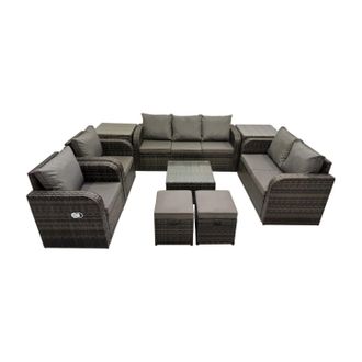 Fimous Garden Outdoor Furniture Set with 2 Side Tables 2 Small Stool in Dark Grey