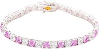 Suzy Levian Sterling Silver Cushion Cut Pink Sapphire and Created White Sapphire Tennis Bracelet