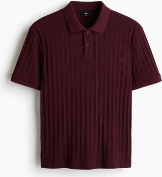 H&M Slim Fit Textured Jersey Polo Shirt in Burgundy at Nordstrom, Size Xx-Large