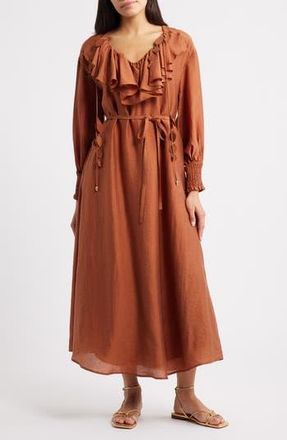 Ciebon Kiyelle Ruffle Long Sleeve Dress in Mocha at Nordstrom Rack, Size X-Small
