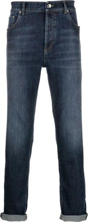 Brunello Cucinelli Blauwe Cropped Jeans - Heren - Slim Fit Jeans - Blauw - M - Katoen - Jeans