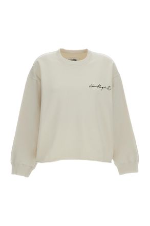 Maison Margiela Boxy Cropped Cotton Crewneck Sweatshirt With Rib-Knit Details