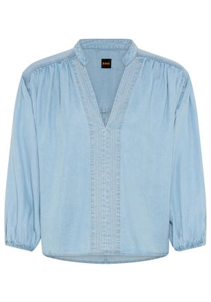 Boss Orange by Hugo Boss Schlupfbluse BOSS ORANGE Barda Premium Damenmode, Damen, Gr. 34, open blau 470, Web, Obermaterial: 100% Lyocell, unifarben, normal, V-Ausschnitt, elas
