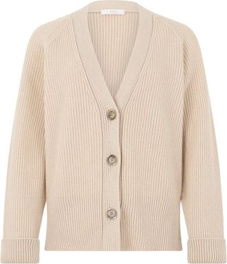 Fedeli Klassieke neutrale cardigan met knoopsluiting - Dames - Cashmere truien - Beige - M - Kasjmier - Truien & Vesten