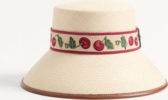 Valentino Garavani Cappello Bucket Cherryfic In Paglia Con Profilo In Pelle E Nastro Cherryfic Donna NATURALE/SELLERIA 55