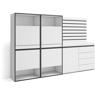 Skraut Home Scarpiera, Mobile Salvaspazio, 227x145x35 cm, Camera da letto, stanza, Cassettiera, Pannelli Decorativi, Stile moderno, Bianco - Skraut Home