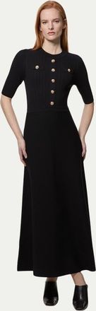 Karen Millen Rib Knit Military Trim Maxi Dress in Black at Nordstrom, Size Small