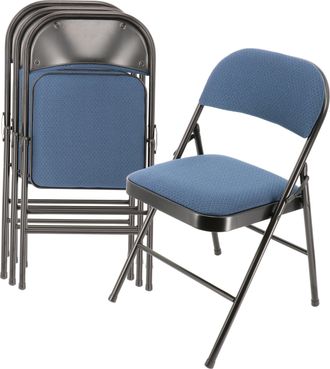 Elama 4 Piece Metal Folding Chair with Padded Seats in Dark Blue