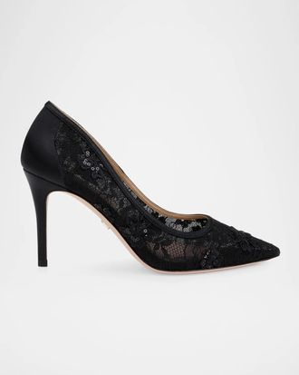 Badgley Mischka Rania 85MM Lace Stiletto Heel Pumps