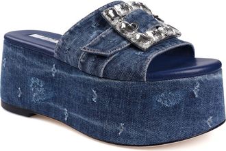 Zigi Soho Alena Platform Wedge Slide Sandal in Blue at Nordstrom, Size 11