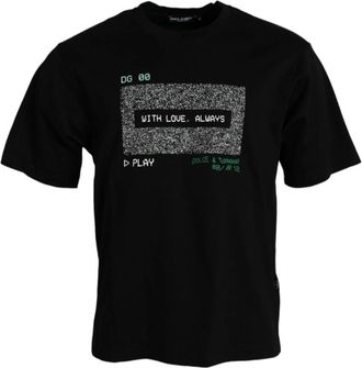 Dolce & Gabbana Zwarte Crew Neck T-shirt met Love Always Print - Heren - T-shirts - Zwart - S - Katoen - Tops