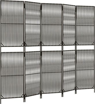 vidaXL Room Divider 5 Panels Grey Poly Rattan Vidaxl