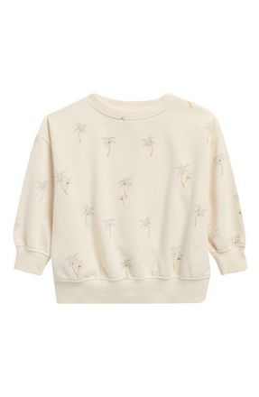 Rylee + Cru Palm Print Cotton Blend Fleece Sweatshirt in Natural at Nordstrom, Size 12-18M
