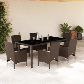 vidaXL Juego De Comedor De Jard&iacute;n 7 Pzas Con Cojines Rat&aacute;n Pe Marr&oacute;n Vidaxl