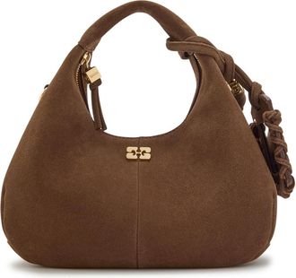 Ganni Hobo Mini Logo Suede top Handle bag - Brown - One Size